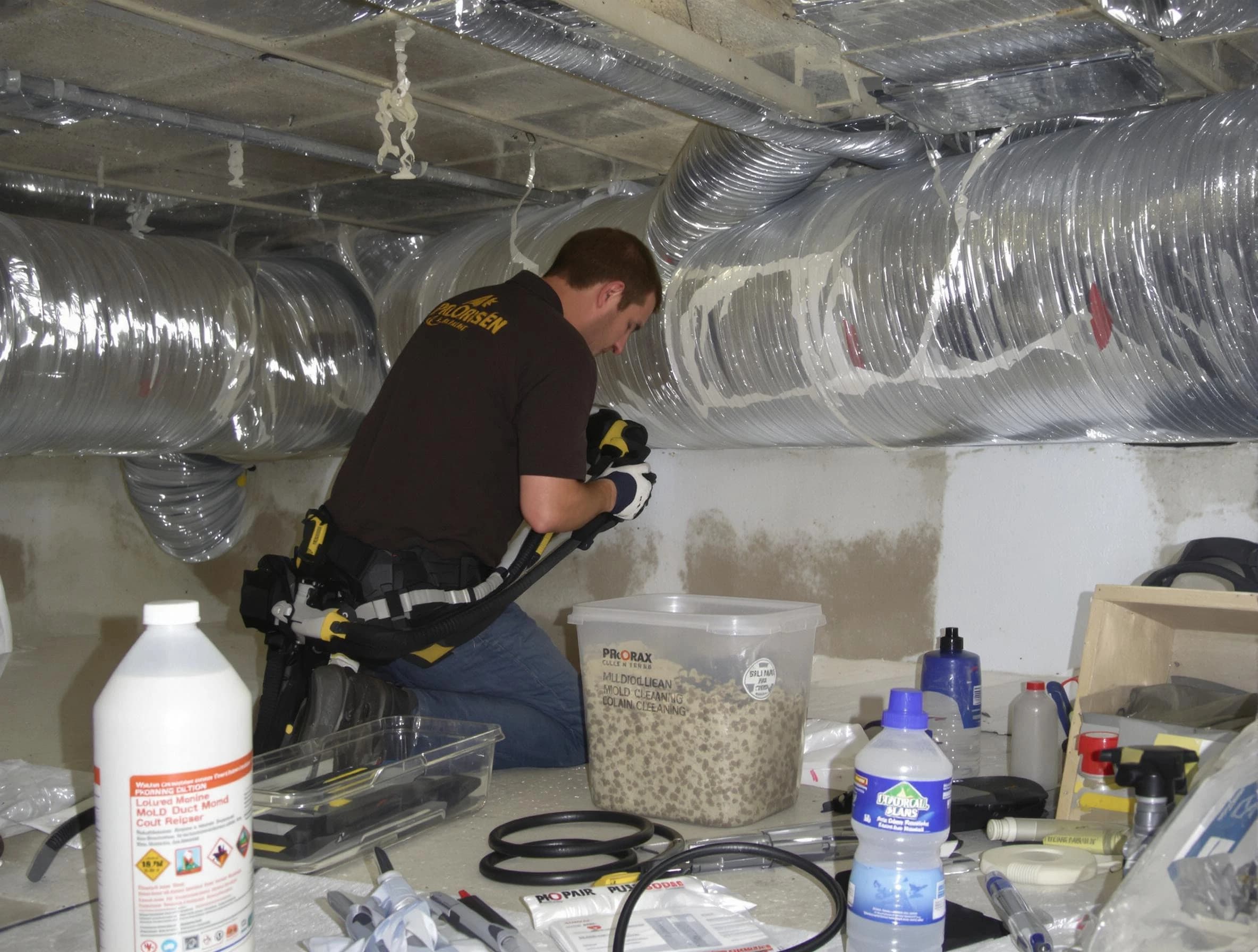 Magna Air Duct Cleaning specialist performing professional mold removal from air ducts in Magna