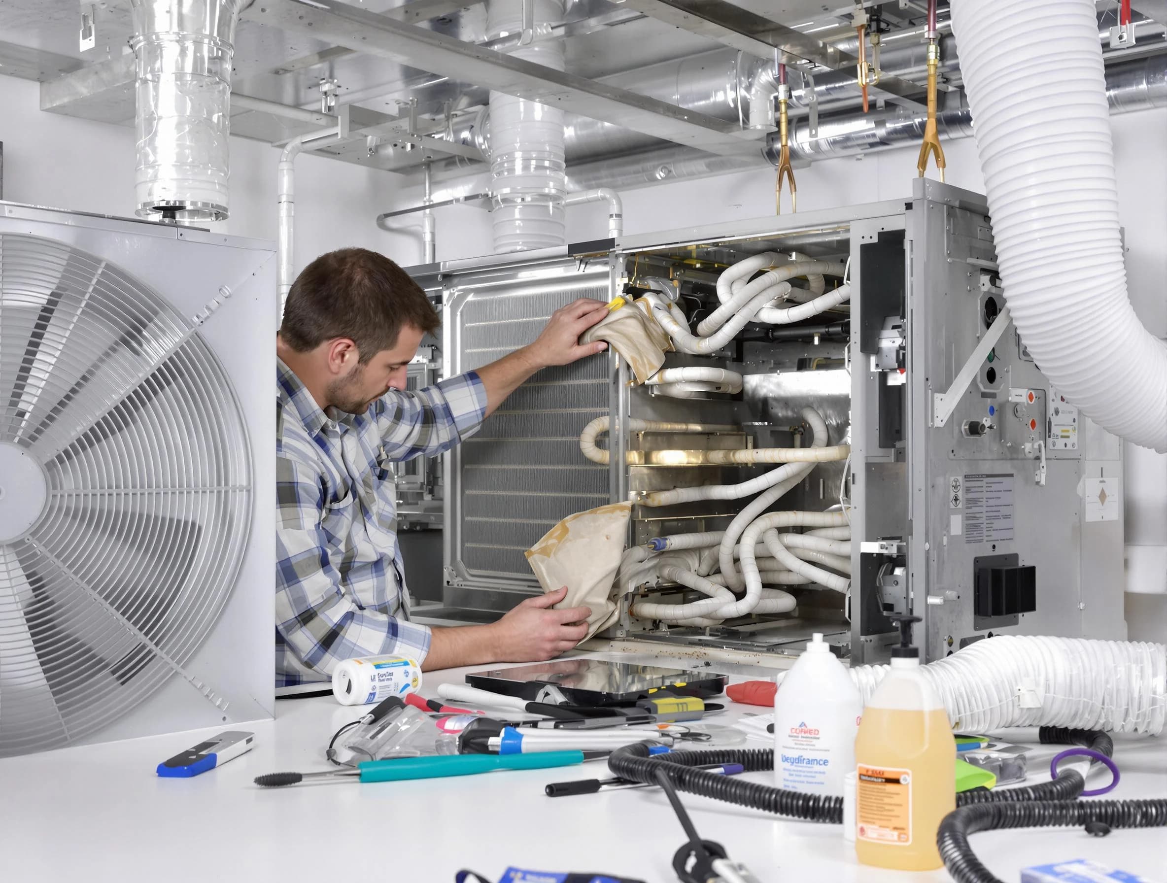 Magna Air Duct Cleaning specialist performing precision AC coil cleaning in Magna