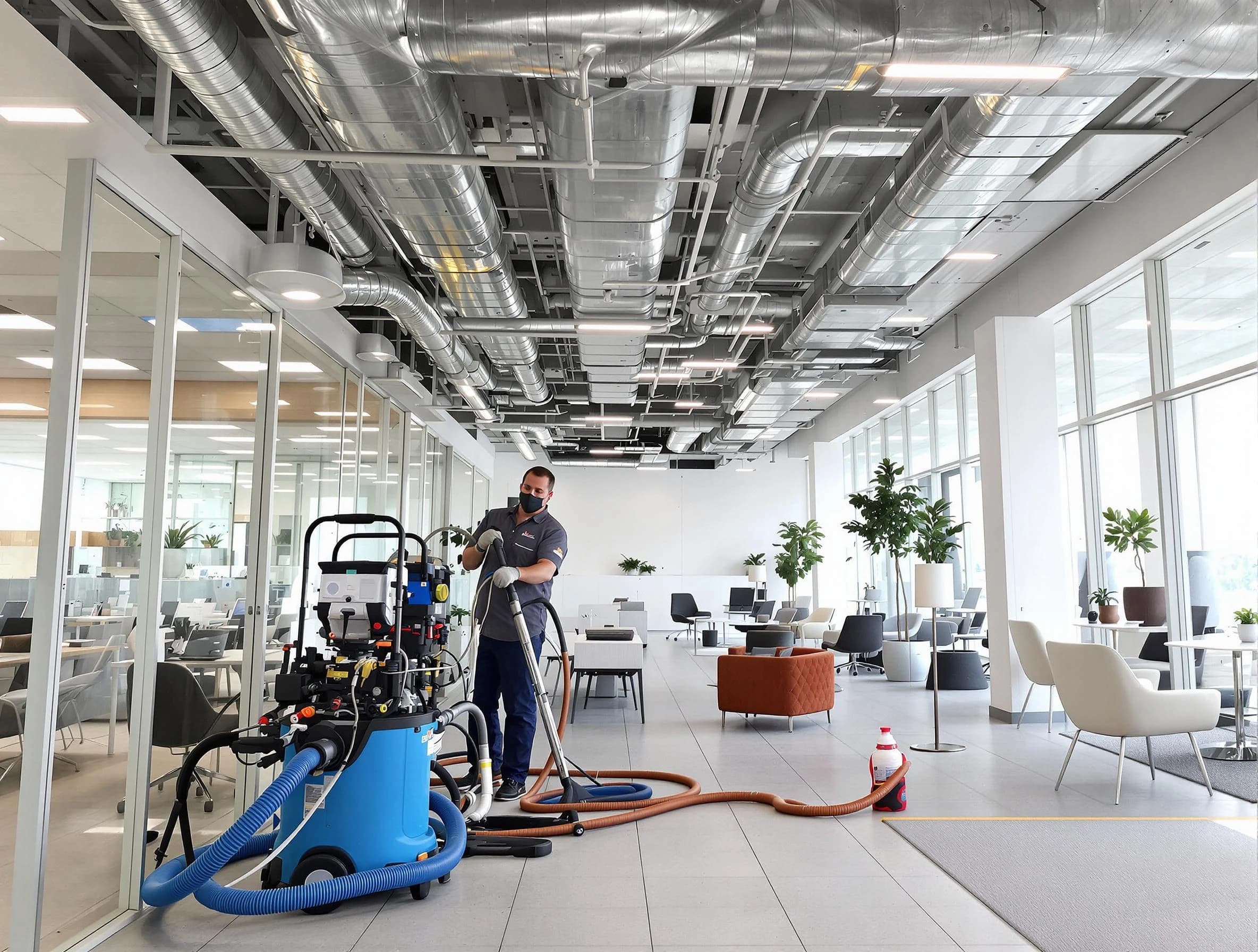 Magna Air Duct Cleaning team conducting comprehensive commercial duct cleaning at a business location in Magna