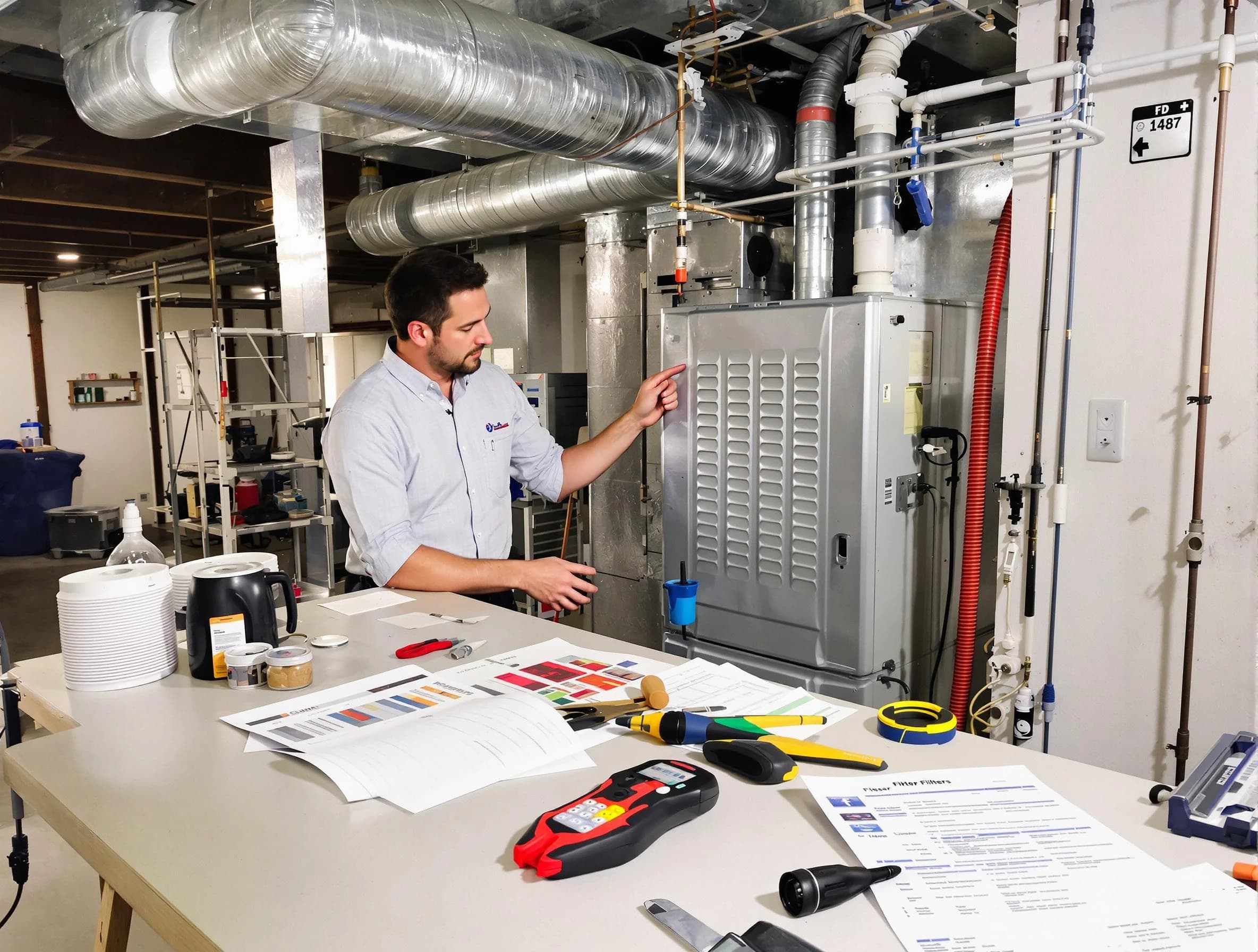 Magna Air Duct Cleaning inspector conducting detailed filter system evaluation using professional diagnostic tools in Magna