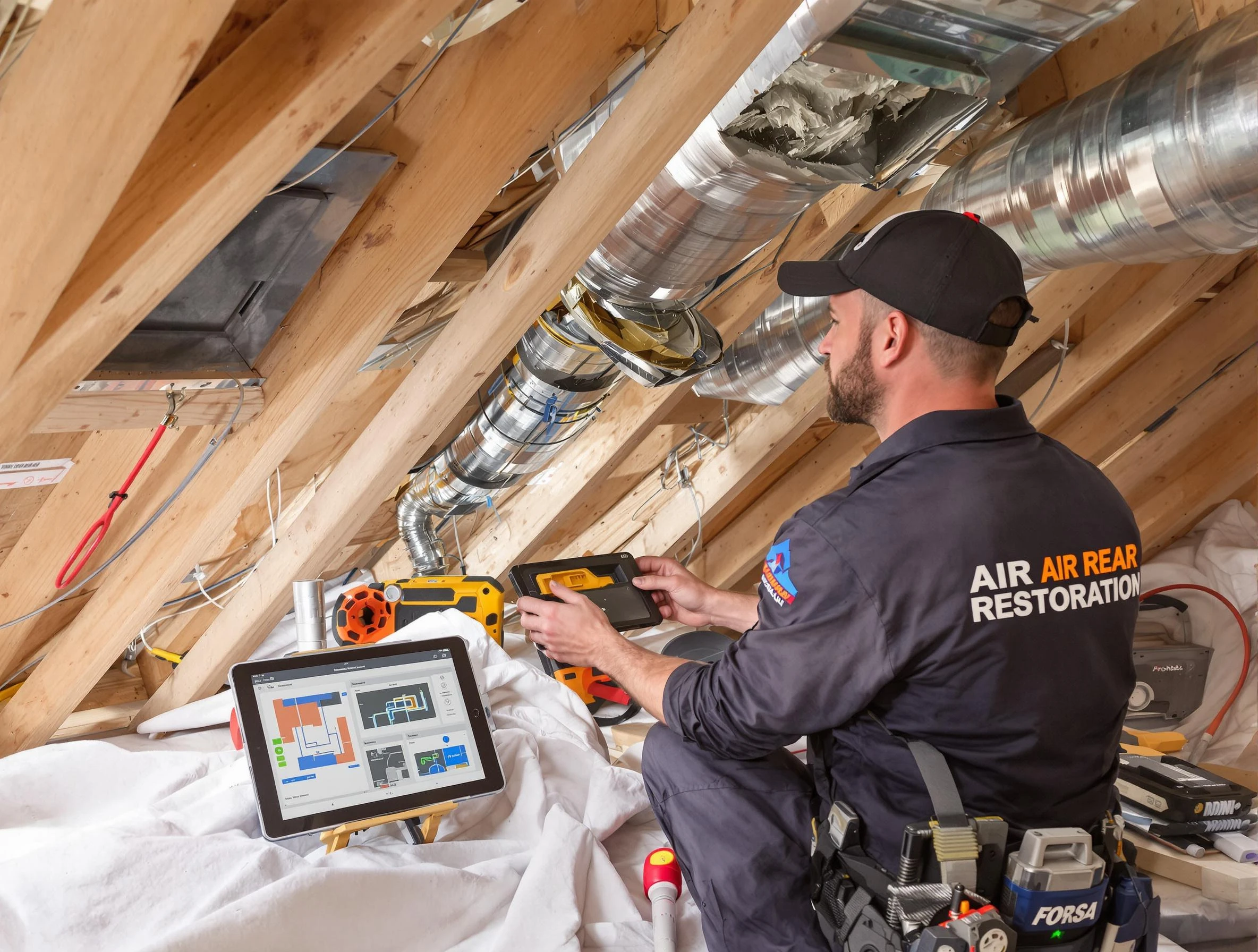 Magna Air Duct Cleaning technician performing precise duct repair work in Magna
