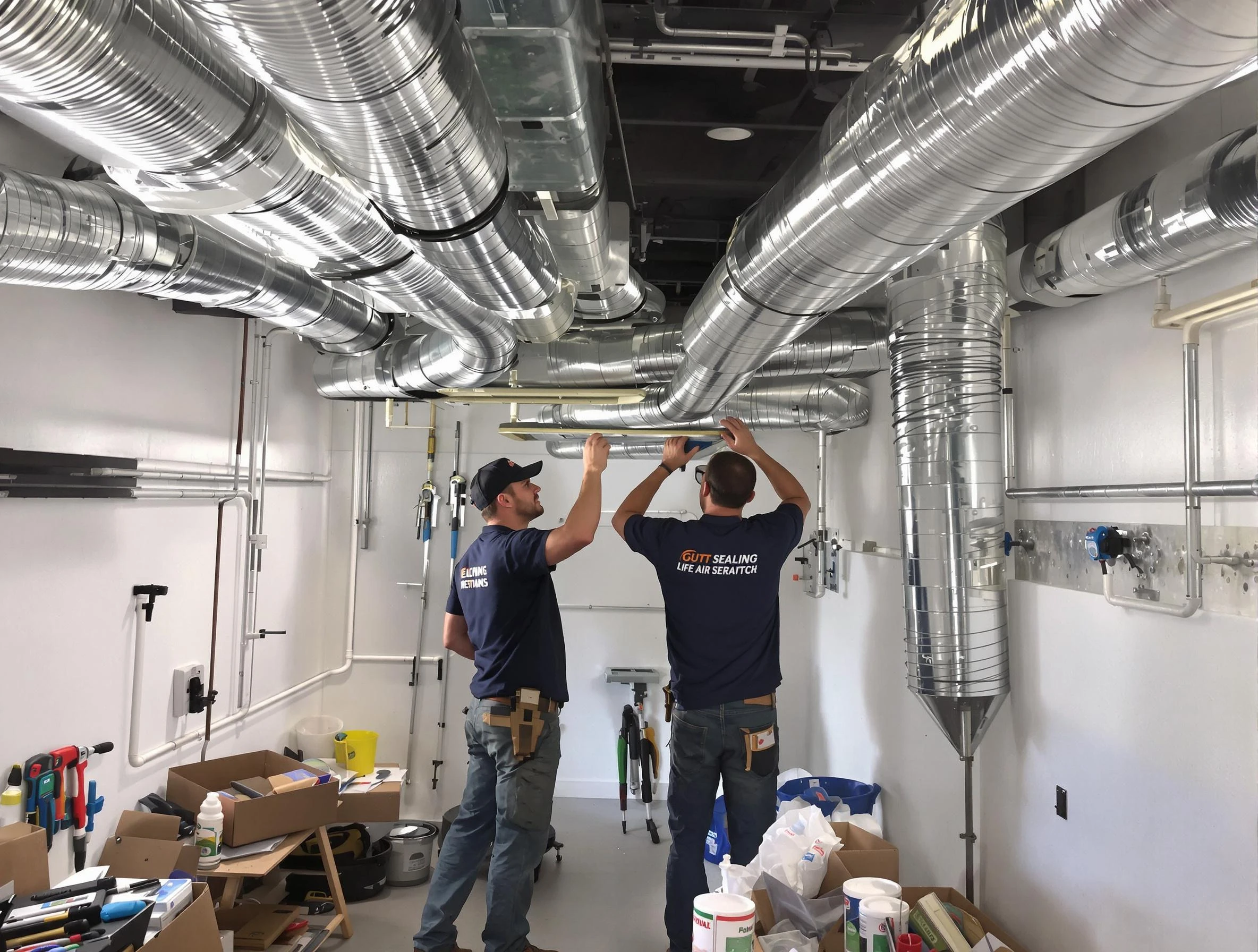 Magna Air Duct Cleaning technician applying professional duct sealing solutions in Magna