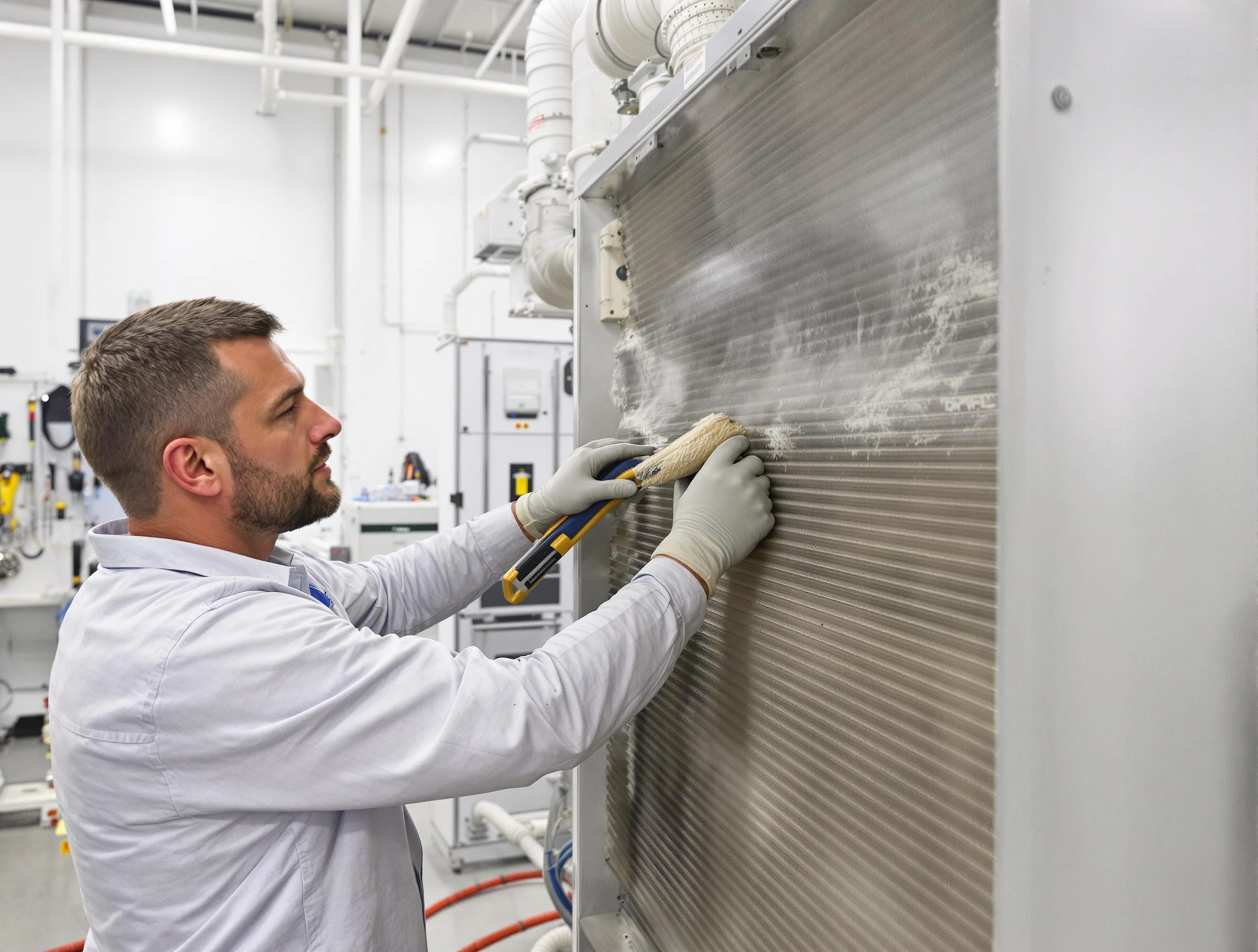 Magna Air Duct Cleaning technician performing precision commercial coil cleaning at a Magna business