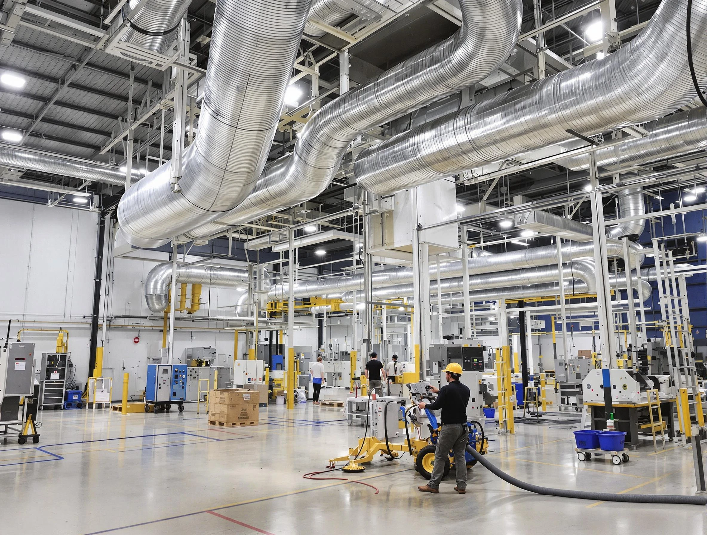 Magna Air Duct Cleaning team performing comprehensive industrial duct cleaning at a large facility in Magna